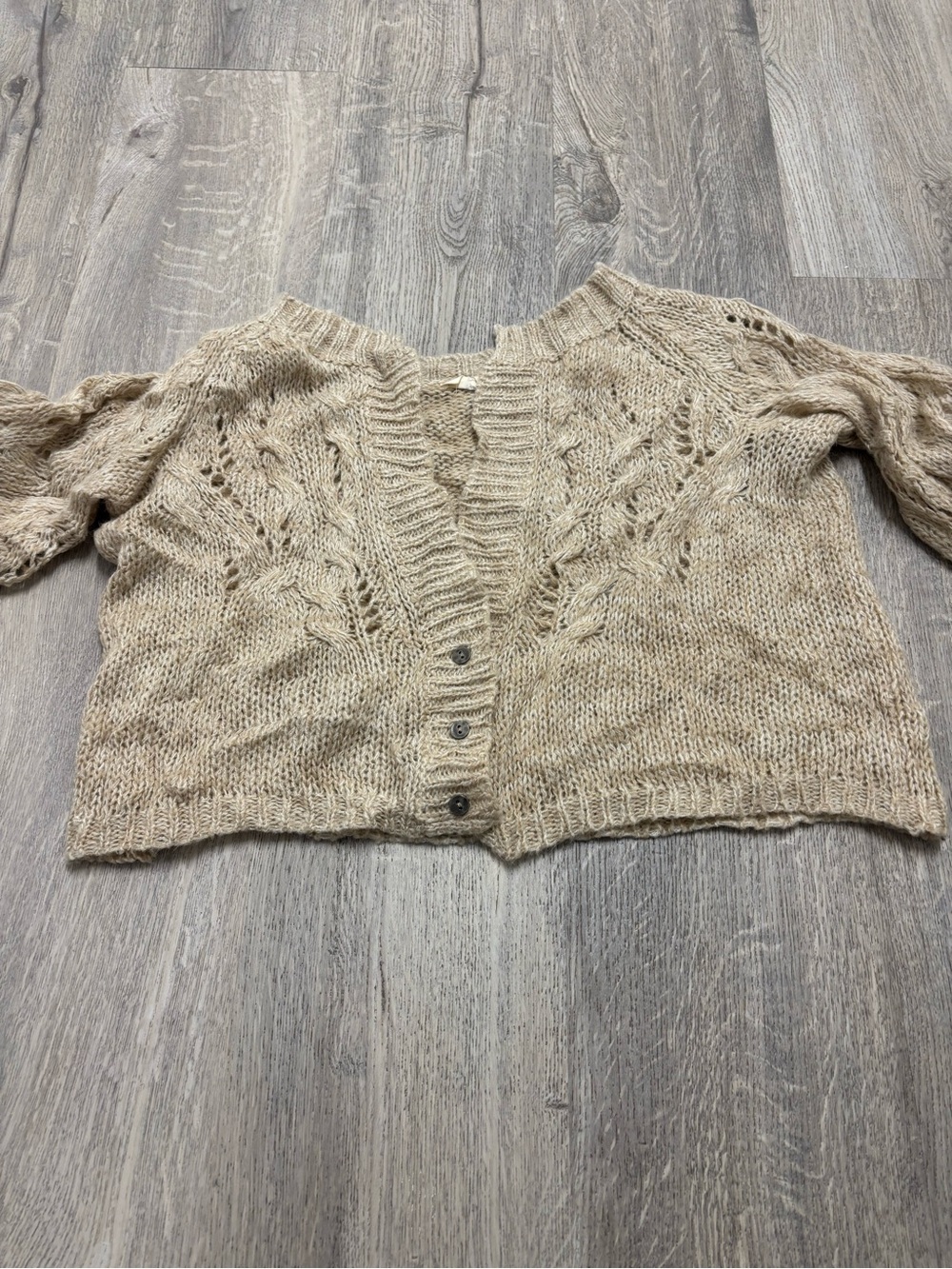 Open-Knit Button-Front Cardigan Sweater - Neutral Beige